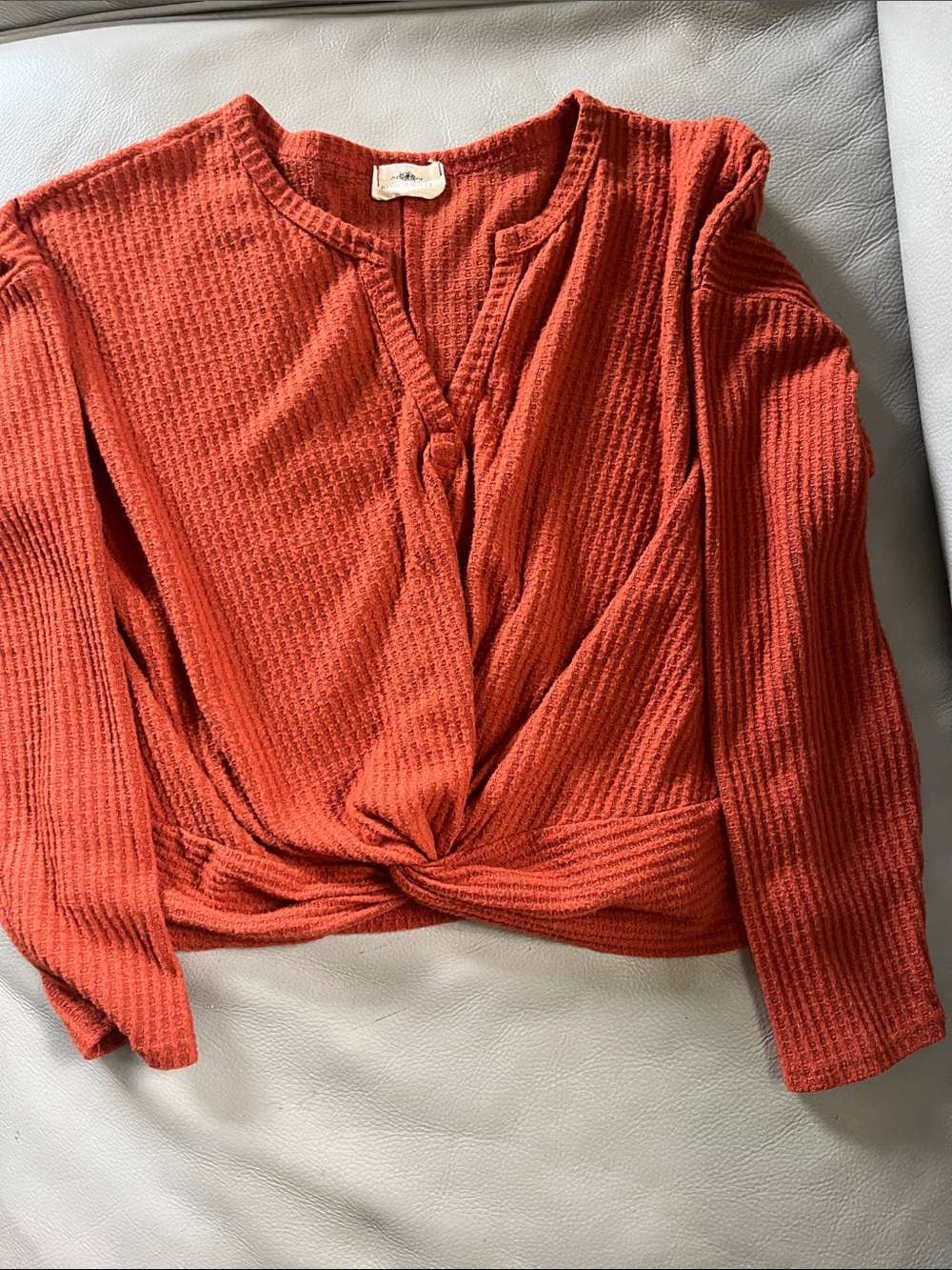 Rebel Society Rust Waffle Knit Twist Front Top
